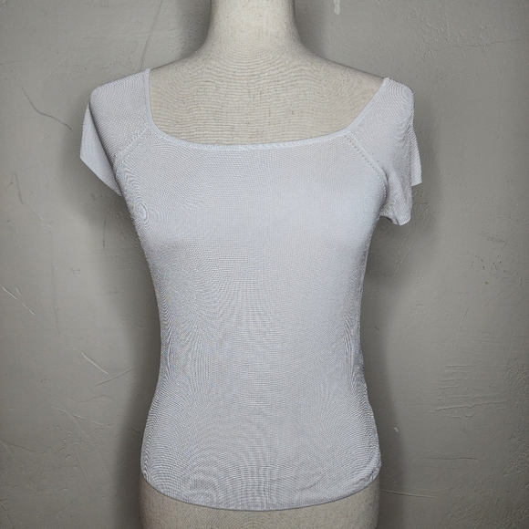 Max Mara White Square Neck Short Sleeve Top Size Small - Picture 1 of 8